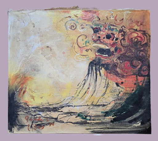 Painting "Barong", Bali 80 x 69.5 cm Without frame, Signed, Ubud 1998