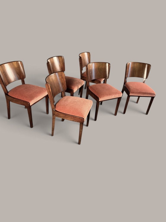 Set of six German Dining chairs, Walnut, circa 1940/50 – Textile (photo 9 of 10)