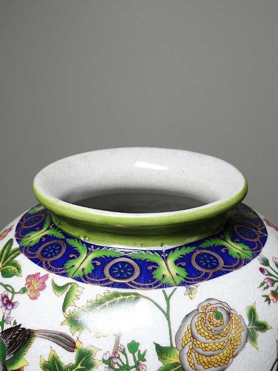 Image 1 of Vase boule faïence craquelé chinoiserie vintage années 60-80