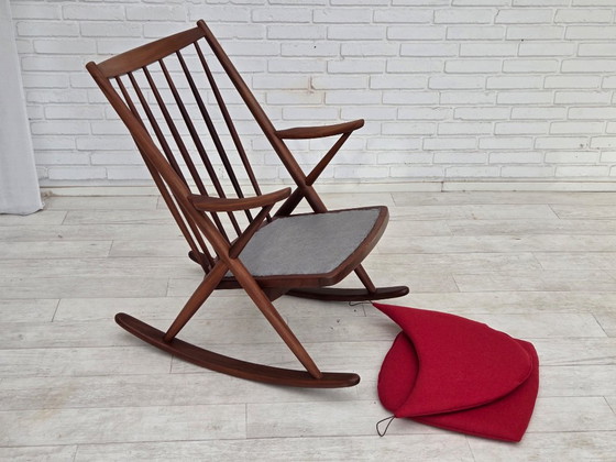 1960s Danish rocking chair by Frank Reenskaug, model 182, reupholstered. – Wood, Wool (photo 8 of 18)