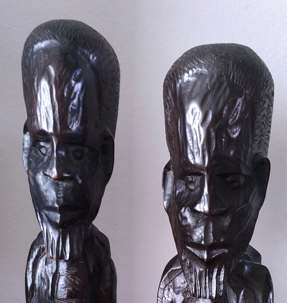 Sculture africane in ebano intagliate a mano, set di 2 (40cm), Oggetti decorativi, Legno, Marrone (foto 2 di 5)