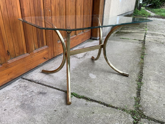 Brass and Glass Dining Table, Italy, 1970s – Hollywood Regency (photo 3 of 5)