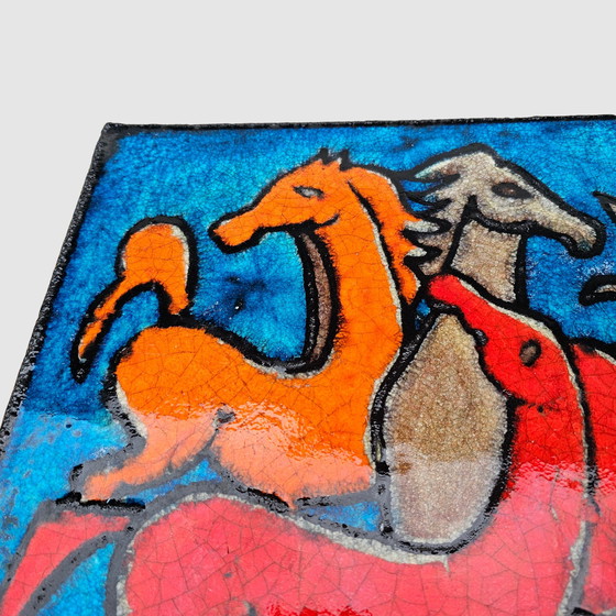 Image 1 of Ruscha Wandbild Keramik Wandkeramik Pferde Wandplatte Wandfliese Vintage 60er Midcentury Fat Lava Selten