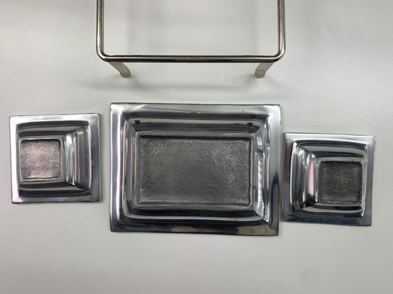 Image 1 of Art Deco Style Silver-Plated and Mother-of-Pearl Tiered Hors d'Oeuvres Serving Caddy with Matching Cocktail Picks