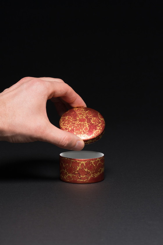 Image 1 of Rosenthal H. Drexler Vase Duo en porcelaine peinte à la main et boîte à couvercle Goldfeuer