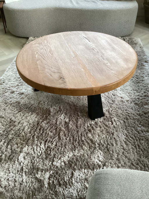 Eiken salontafel driepoot 1970 design brutalista 