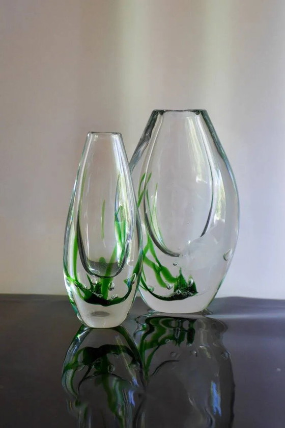 Image 1 of Seaweed & Fish Vases by V. L. Kosta, Set of 2