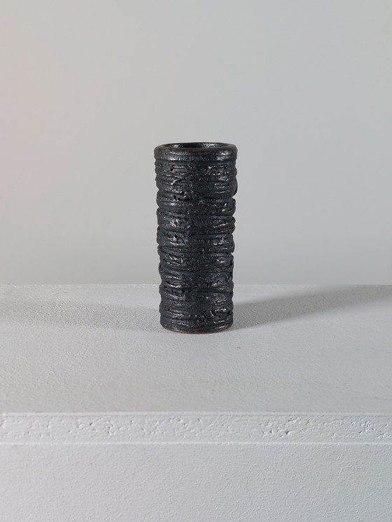 Image 1 of Small vintage mid-century brutalist vase with oxide glaze