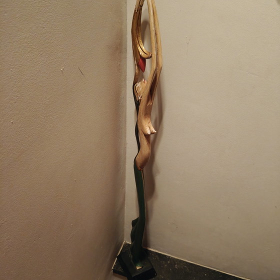 Art Deco wooden dancer statue – Balinese style, hand-carved, marble base, 70cm – Sculpture (photo 6 of 13)