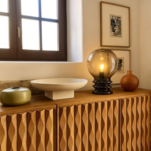 Hand-blown "Bulb Moon" Design Table Lamp Glashütte Limburg, 1960