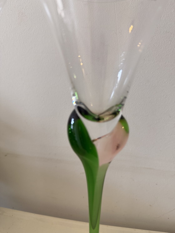 Image 1 of flûtes à champagne tulipe en verre bohème vintage