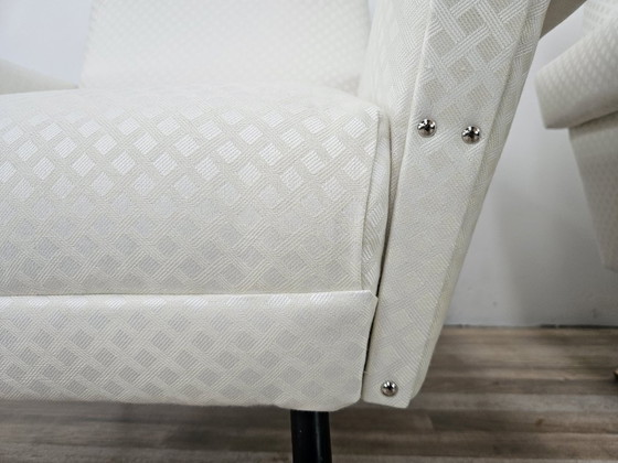 Image 1 of Sillones italianos de los años 50 en tela color crema con patas de hierro