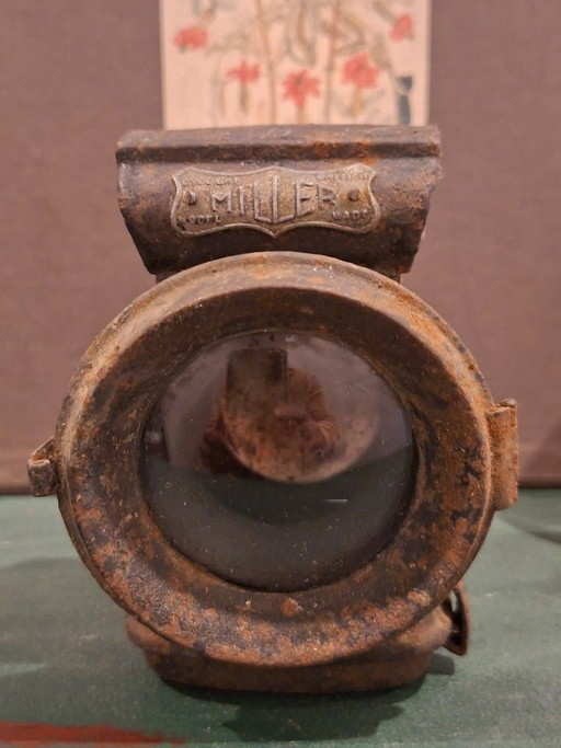 Memorabilia - Antiguo Farol inglés de bicicleta marca MILLER con lente original | Ingeniería de Precisión Eduardiana 1900-1915 
