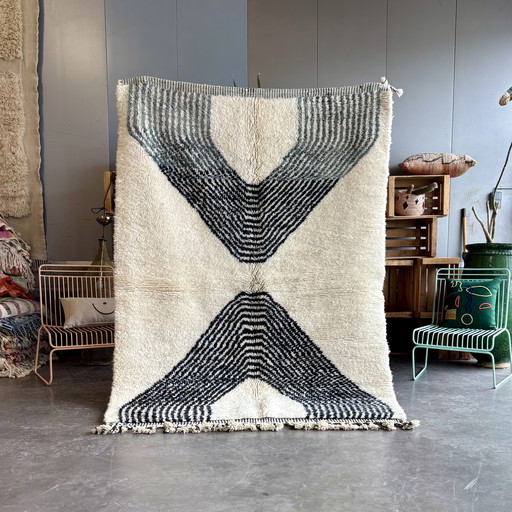 Tapis marocain Beni Ourain 160x240 cm - Tapis berbère blanc et noir