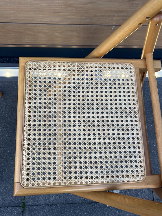 Image 1 of Vintage wooden folding chair with rattan seat midcentury Italy