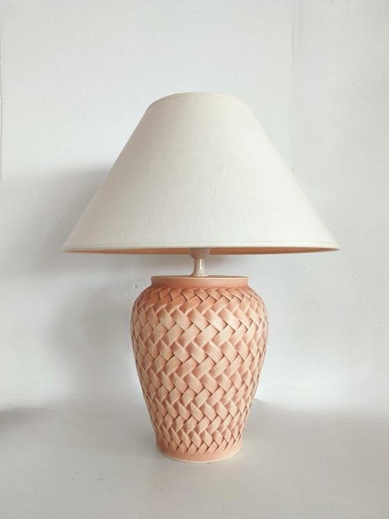 Image 1 of Vintage Danish ceramic table lamp with woven/braided motif