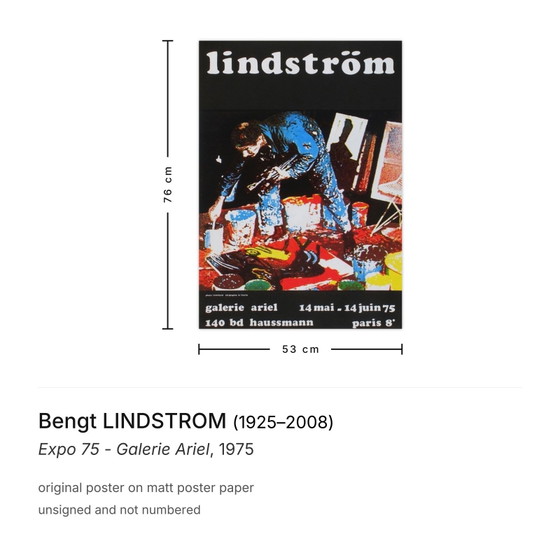 Image 1 of Bengt LINDSTROM Expo 75 - Galerie Ariel Poster 1975