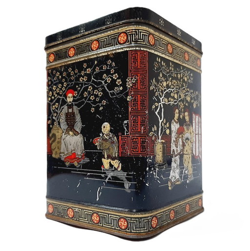 Vintage oriental rectangular tin box