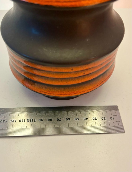 Image 1 of Lampe vase fabriquée à partir d'un vase pagode par Scheurich – début des années 1970 | Abat-jour en tissu japonais