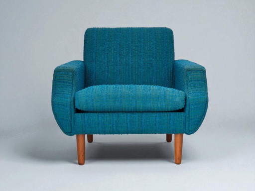 Anni '70, poltrona danese, mobili originali in lana, legno di teak.