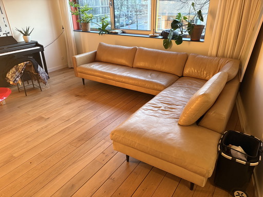 Ecksofa aus ockergelbem Leder