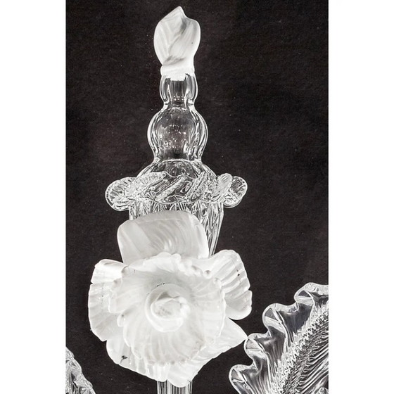Image 1 of Aplique de pared veneciano de cristal de Murano blanco y transparente con diseño floral