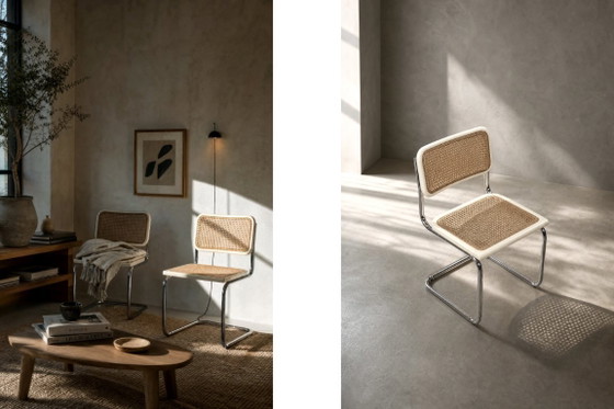 Image 1 of Chaises vintage italiennes modernes du milieu du siècle, en bois blanc et osier français, lot de 2