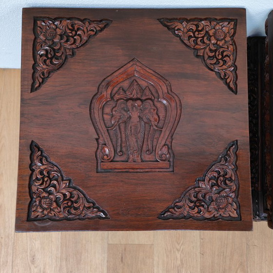 Image 1 of Set Oosterse salontafels, bijzettafels hout. Hand gestoken Aziatisch. SET PRIJS