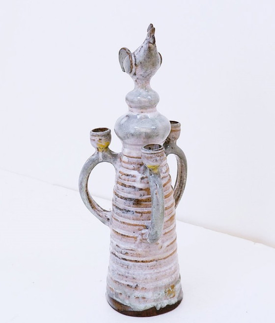Image 1 of Bougeoir à trois lumières en céramique émaillée, dans le style de Jacques Pouchain