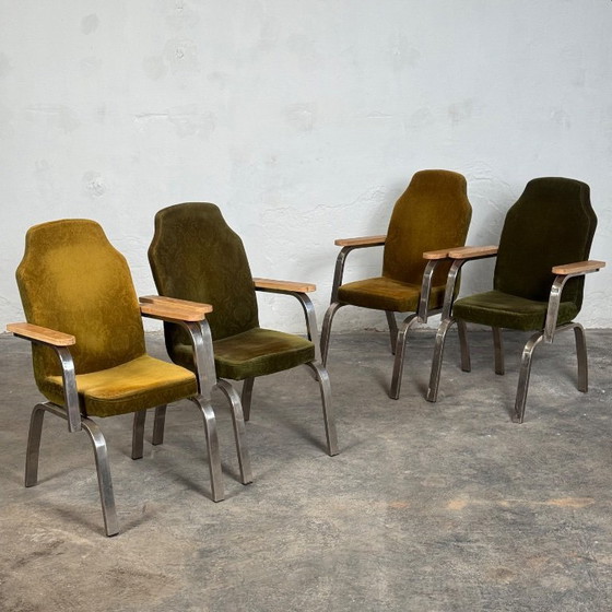 Image 1 of Brutalist Green Oak Armchairs set of 6, 1960s