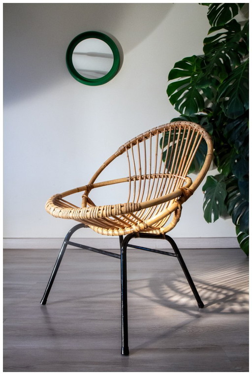 Rattan and steel basket chair, adult model, 1970s