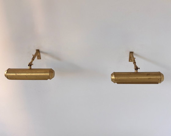 Paar verstelbare vintage Wandlampen van messing, Frankrijk 1970 – Brass (photo 3 of 6)