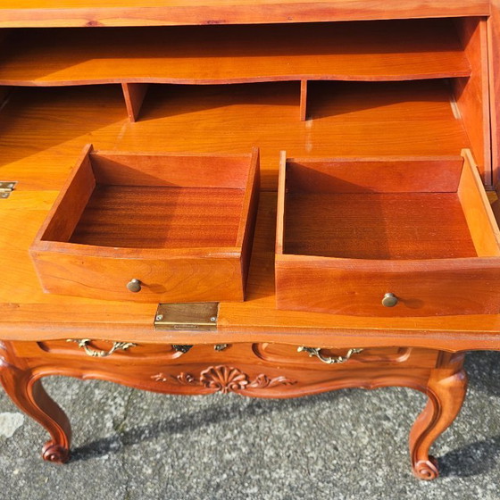 Image 1 of Vintage secretair bureau/kantoorkast/ladekast van kersenhout in Louis XV-stijl - jaren 80