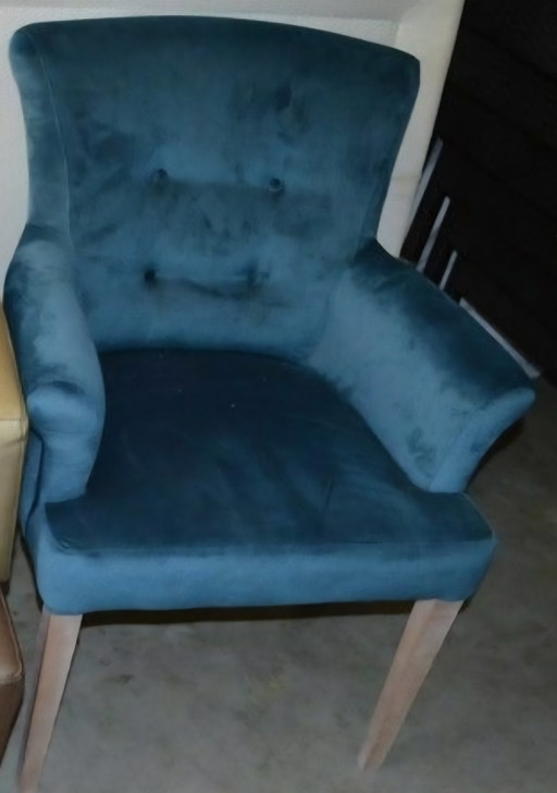 Fauteuil unique en velours fait à la main - Bleu pétrole avec détails de luxe - Très bon état !