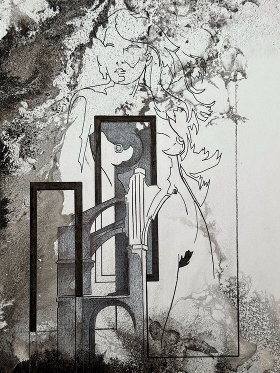 Image 1 of Eugène Eechaut (1928-2019) - Composition abstraite avec une femme. 1983