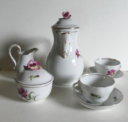 Set moka 5 pièces, porcelaine peinte à la main, de Schierholz, Thuringe, années 1950