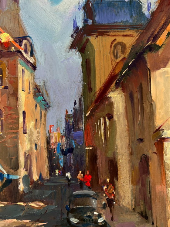 Image 1 of Original Oil Painting City Road Landscape Quiet Street In The Old Town