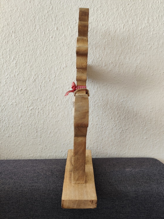 Image 1 of 🌲 Cute wooden moose figurine – 40 cm – natural – with bow & star 🌟