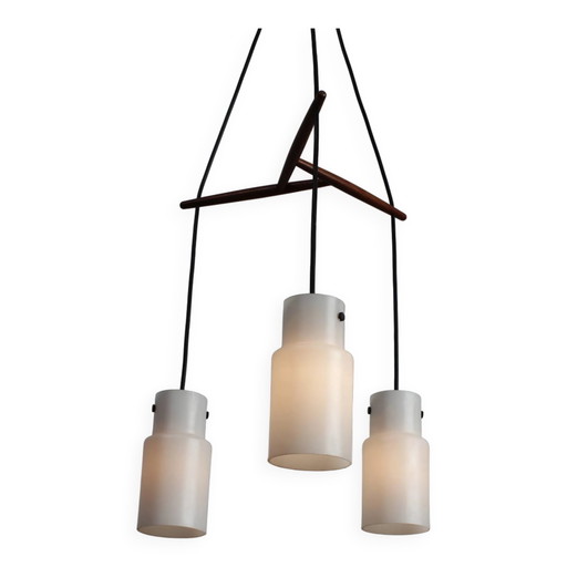 Drieflammige Deense plafondlamp teak vintage
