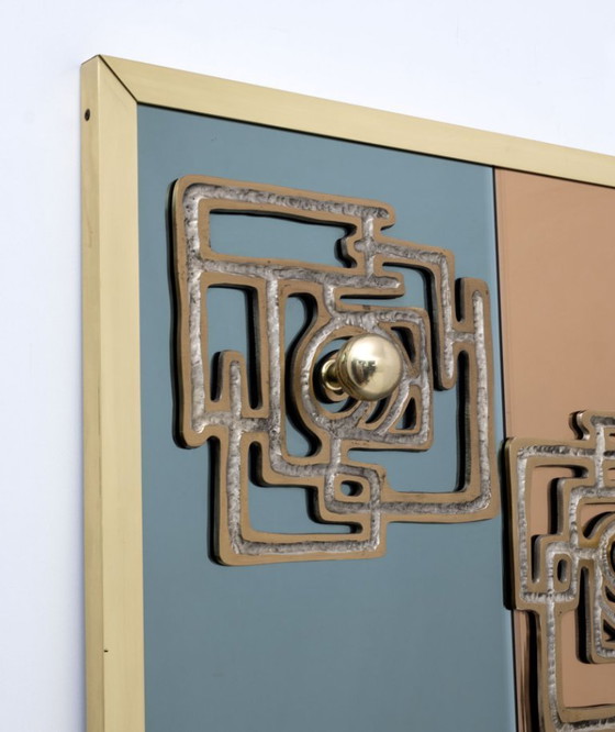 Image 1 of Perchas de latón y espejo de Luciano Frigerio, estilo moderno de mediados de siglo, década de 1970