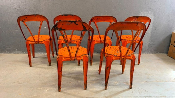Image 1 of Set aus 6 industriellen Esszimmerstühlen aus Metall von Joseph Mathieu, lackierter Stahl, 1920er Jahre, Frankreich
