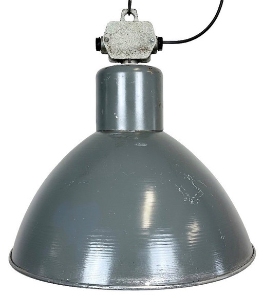 Lámpara colgante industrial de aluminio gris de Polam Wilkasy, años 60