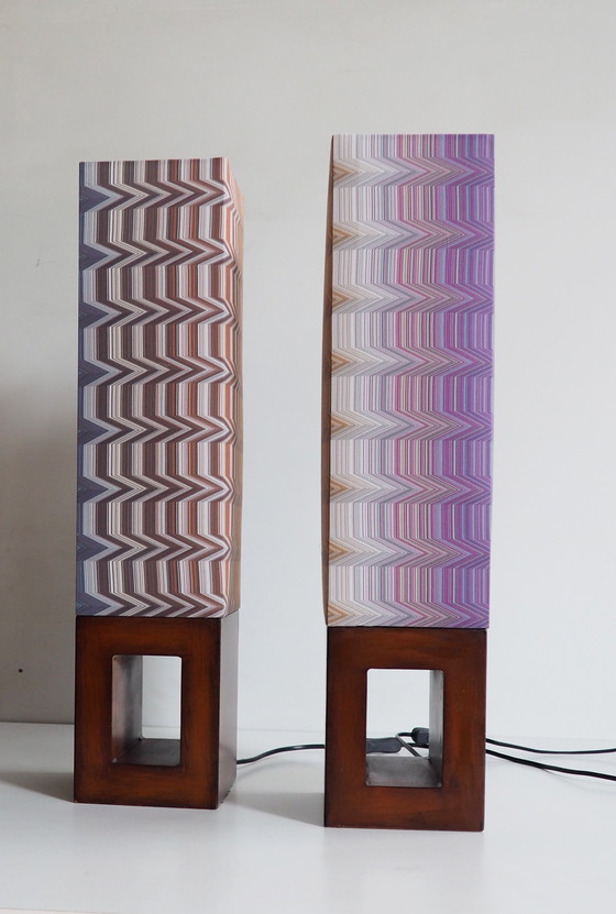 Image 1 of Vintage Wood Table Lamp/ Shadow Missoni Fabric