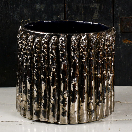 Vintage Silver Asparagus Terracotta Pot Holder – Plant pot (photo 7 of 8)