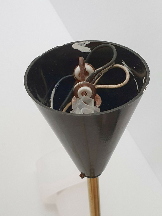 Image 1 of Vintage kroonluchter uit de jaren 50, 5 armen van messing en kunststof, rockabillystijl uit de jaren 50