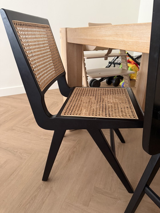 Image 1 of 3 chaises de salle à manger en rotin noir