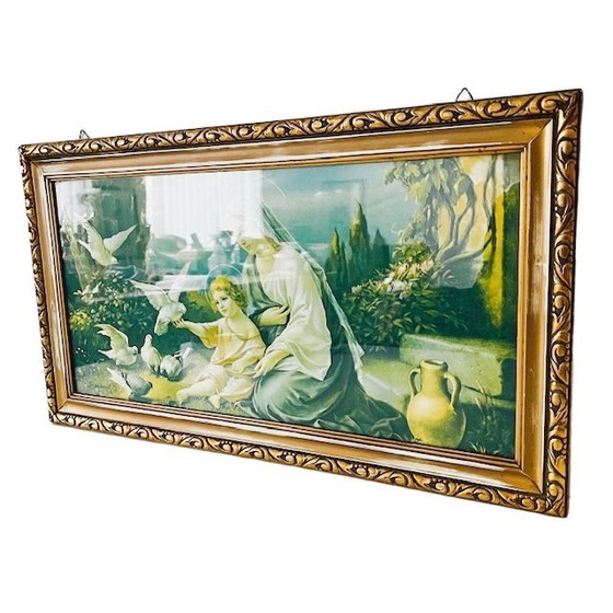 Image 1 of Quadro religioso vintage con cornice Madonna delle Colombe Natale anni '60