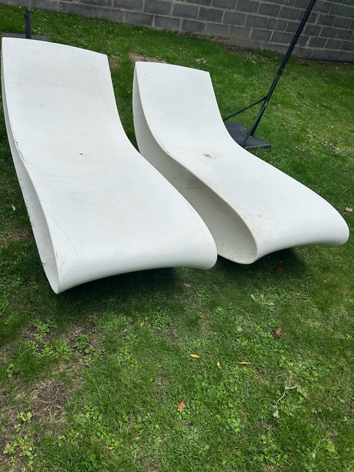 Paar SIGN Design Ligstoelen van MDF Italia (Piergiorgio Cazzaniga) - Gestempeld, te restaureren