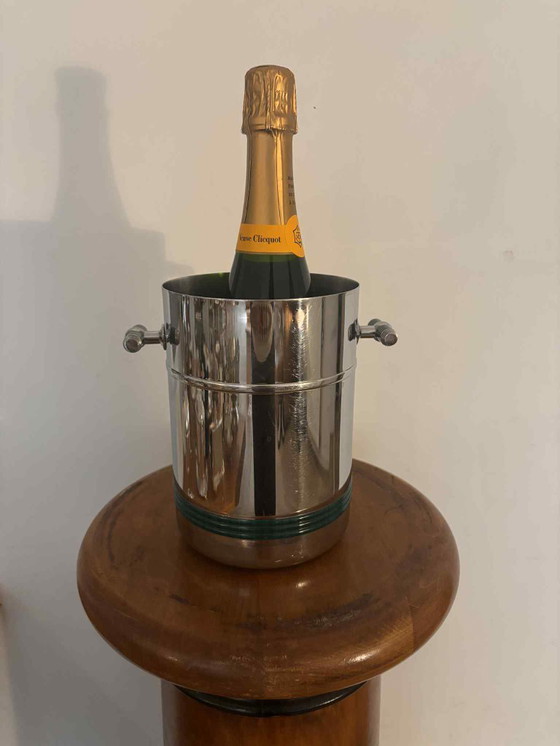 Image 1 of Seau à glace vintage Jean Couzon : refroidisseur à vin et champagne en acier inoxydable français