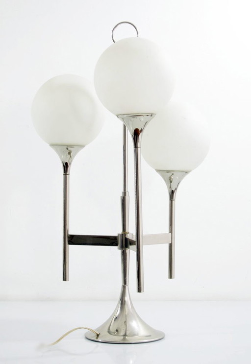 3-armige Chrom-Tischlampe im Reggiani/Sciolari-Stil der 1970er Jahre